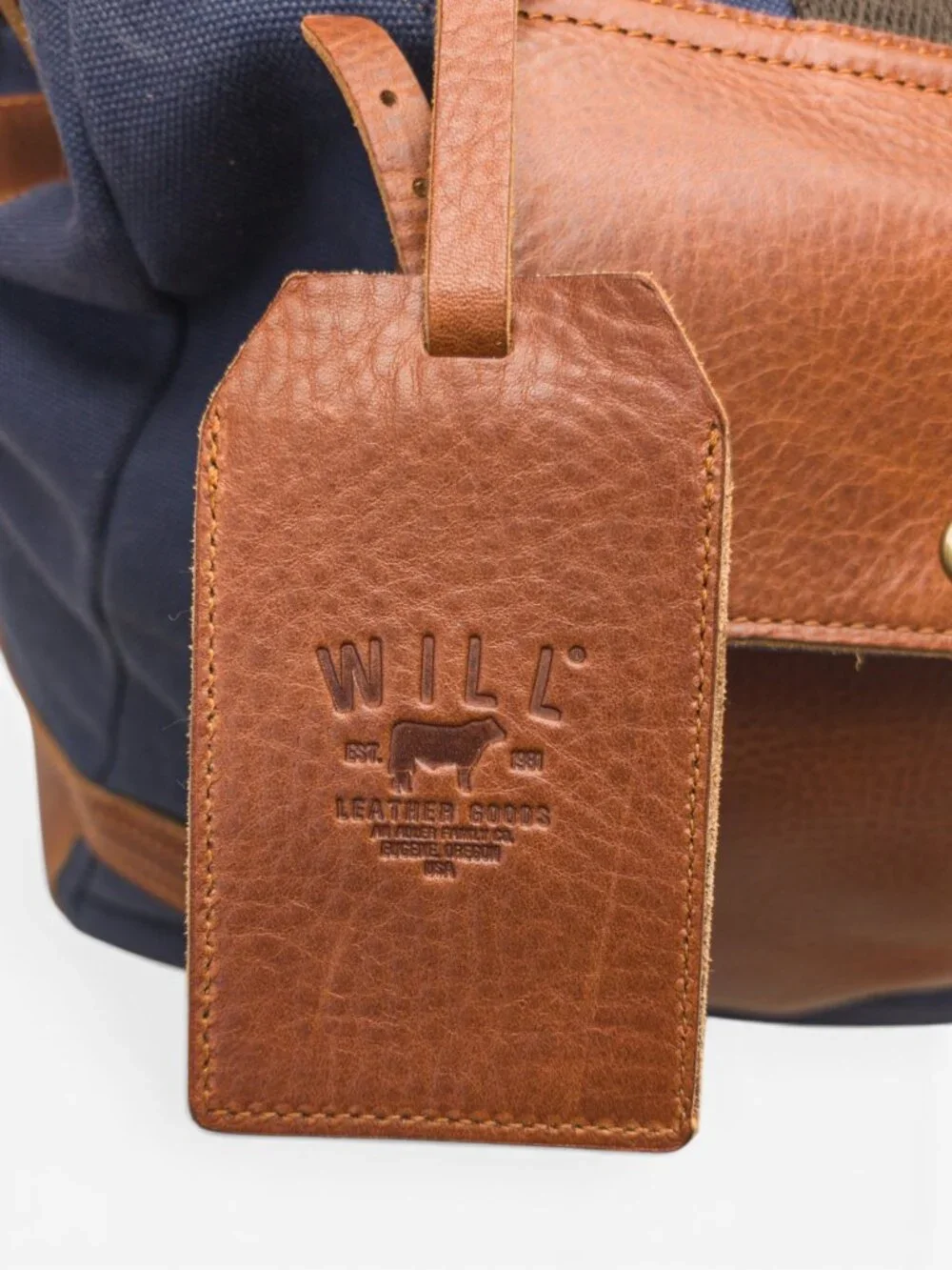 Will Leather Goods Canvas + Leather Travel Duffle, Navy/Tan, 20x13x10